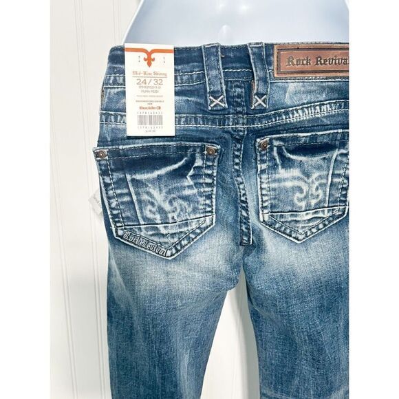 Rock Revival Muna Mid Rise Skinny‎ Jeans Blue Distressed Size 24 Length 32 - Picture 7 of 16